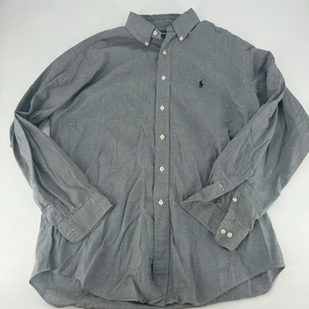 Polo Ralph Lauren Yarmouth Shirt Mens 16.5 34/35 Black White Houndstooth Cotton